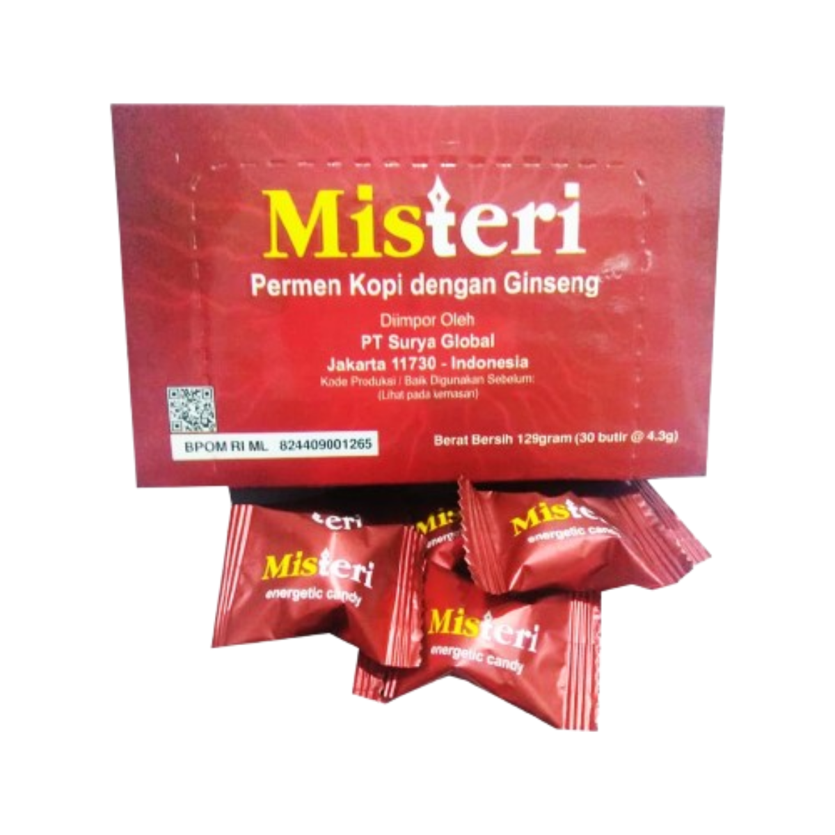 Misteri Herbal Coffee Ginseng Candy – Natural Energy & Stamina Candy for Men | Vitality Booster (30 Pieces per Box