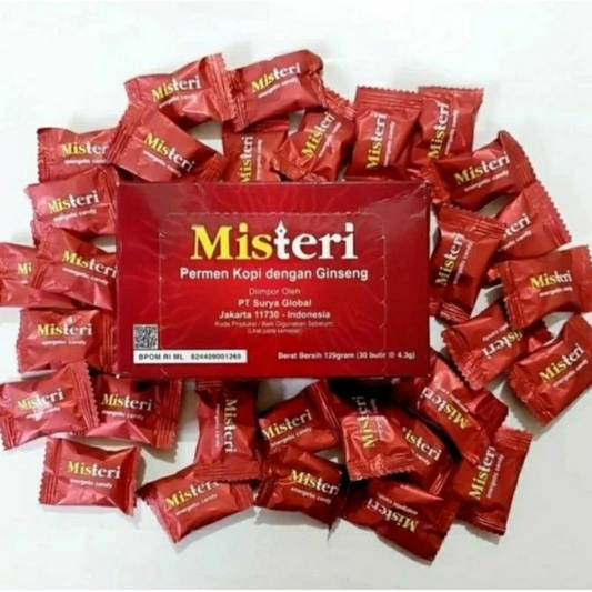 Misteri Herbal Coffee Ginseng Candy – Natural Energy & Stamina Candy for Men | Vitality Booster (30 Pieces per Box
