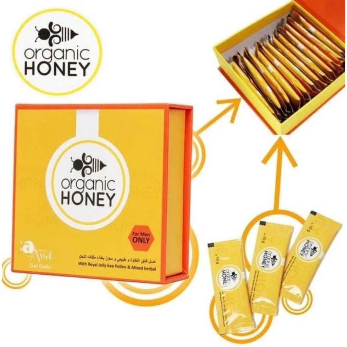 Energy Honey Sachets for Men – Organic Honey with Royal Jelly, Bee Pollen & Herbal Vitality Blend (24 Sachets)